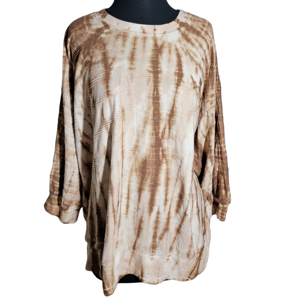 Terra & Sky Women's Plus Size Tie Dye Textured Balloon Sleeve Top
